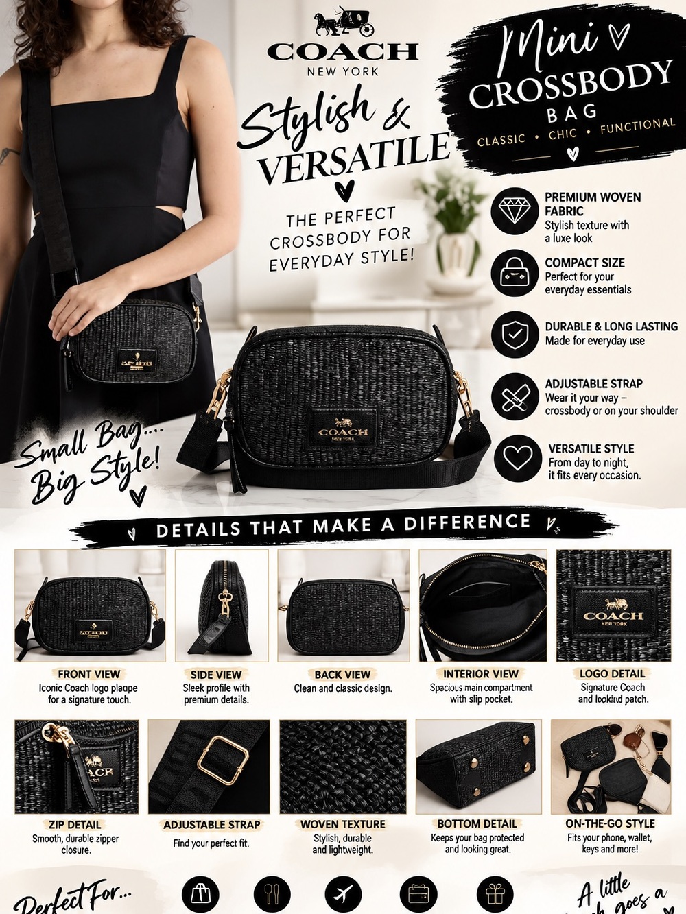 Kurt Geiger Black Woven Crossbody Camera Bag